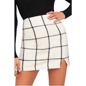 Lulu's Cream Pencil Mini Skirt with Slit